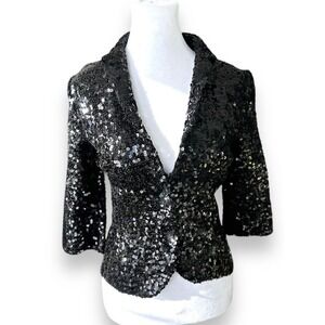 IISLI Sequin Crop Jacket Blazer Size 6 Party Formal Sweater Glam Tiffany New‌